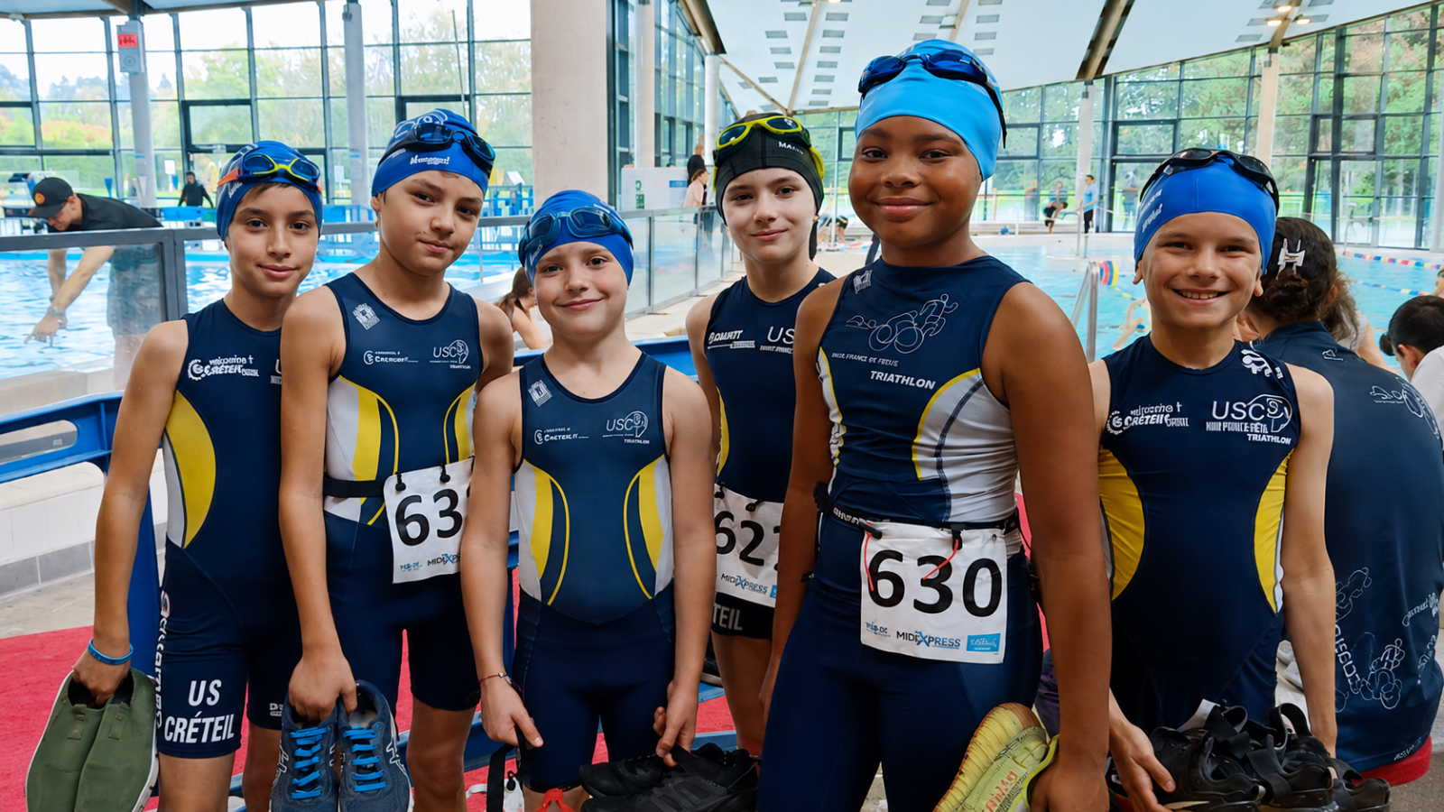 Jeunes de l'école de triathlon au bord du bassin